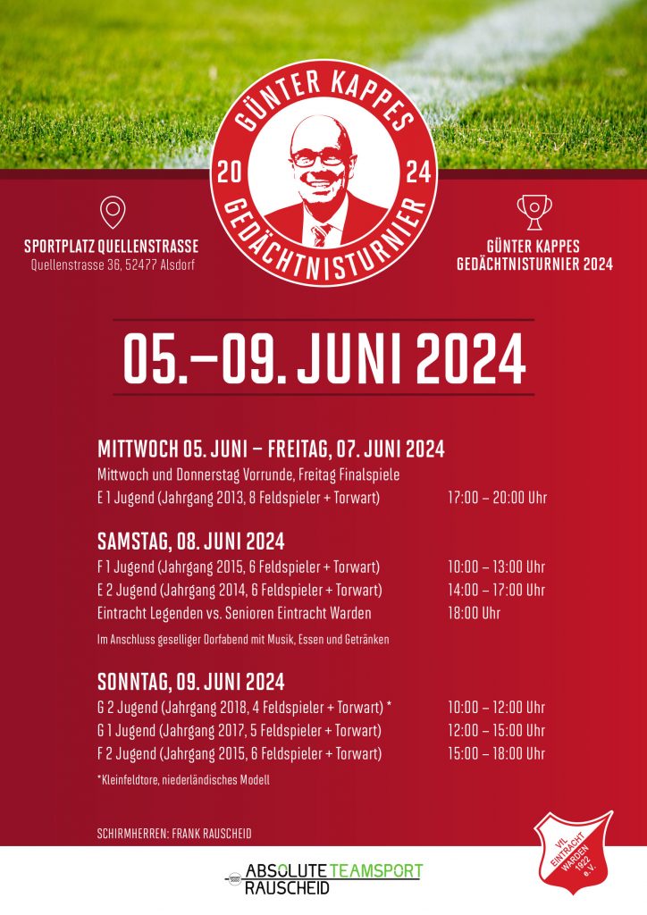 Anmeldung zum Günter-Kappes-Gedächtnisturnier. 
05. Juni bis 09. Juni 2024