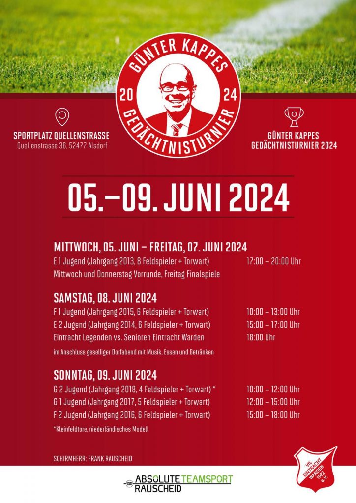 Anmeldung zum Günter-Kappes-Gedächtnisturnier. 
05. Juni bis 09. Juni 2024